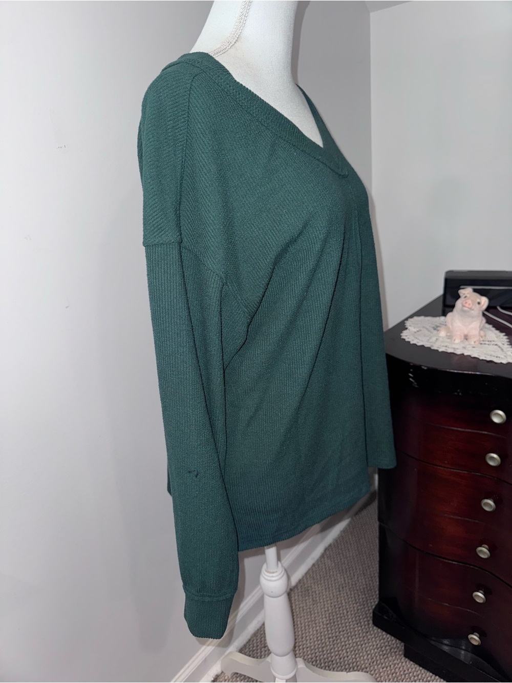 V-Neck Lightweight Knit Sweater - Teal Green - Picture 2 of 7